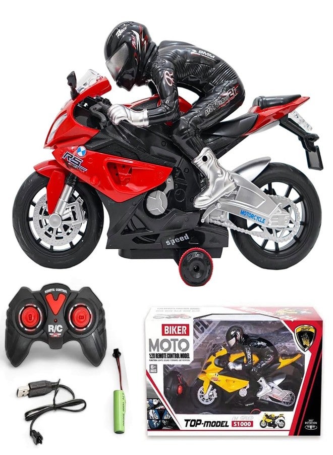 Bhavenu 1:20 Scale Rechargeable Remote Control Simulation Modeling Rc Bike Toys for Boys with Light & Sound Function, 360 Degree Rotation Multicolor, 3+ Years (Pack of 1) - Image 1
